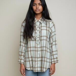 TASHA POLIZZI Ruffled Plaid Shirt Pearl Snaps Western Cabin